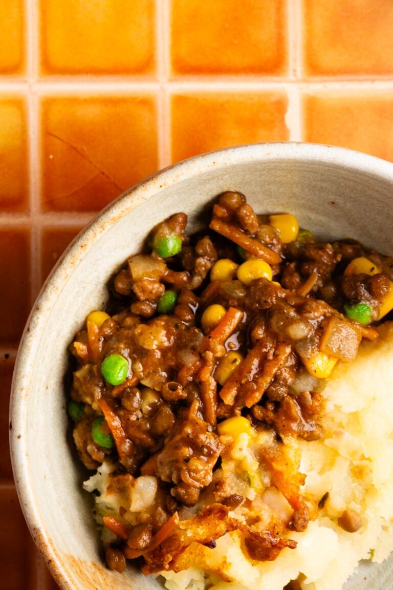 bowl full of beef and lentil cottage pie