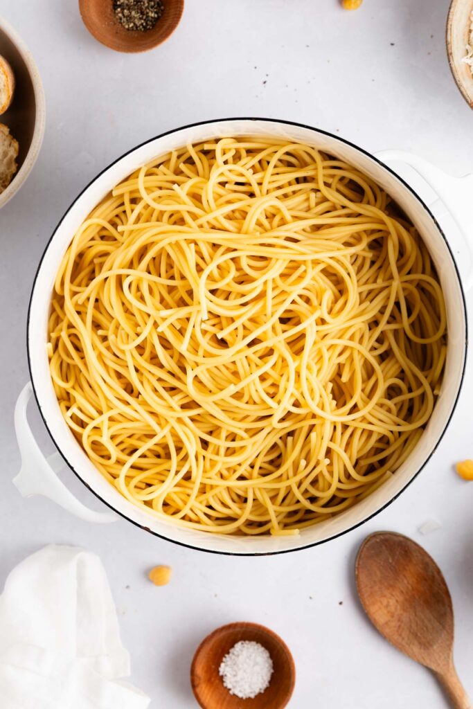 cooked pasta in the pot