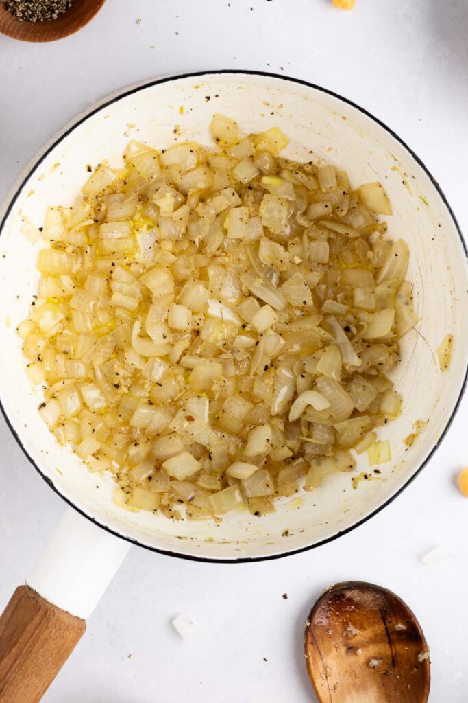 cooking the onion and garlic until softened