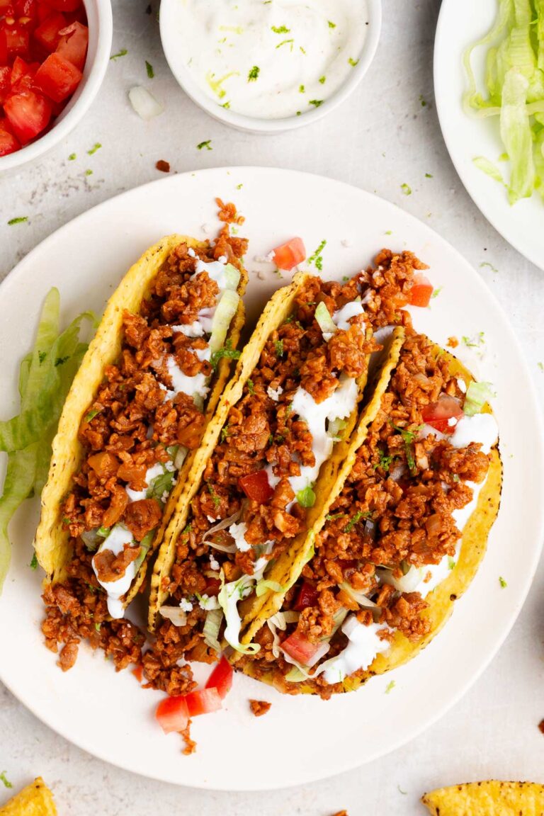 serving the vegan taco meat in taco shells