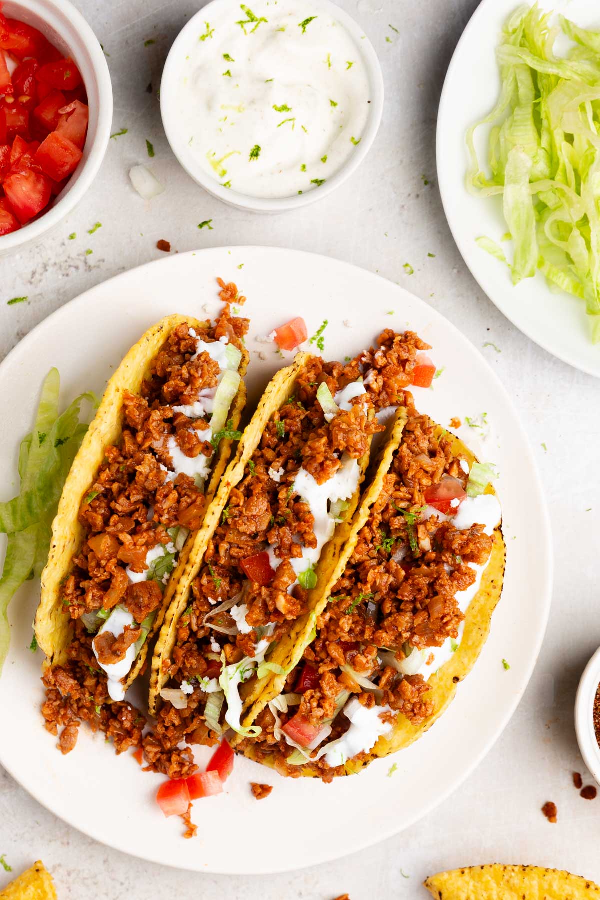 Tacos with Lime Crema with Greek Yogurt on top.