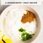 Pinterest image of ingredients needed to make lime crema sauce.