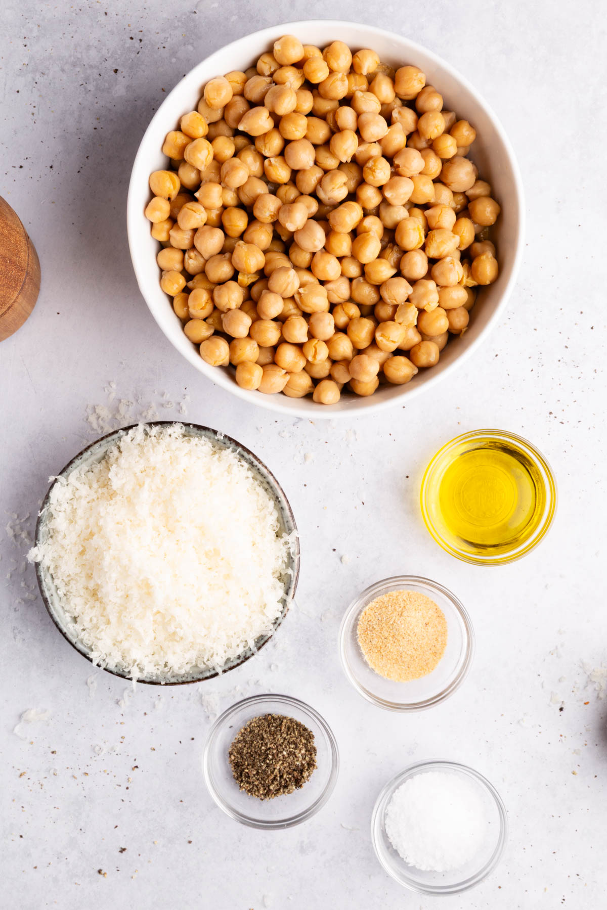 Ingredients needed to make Parmesan Crispy Chickpeas.